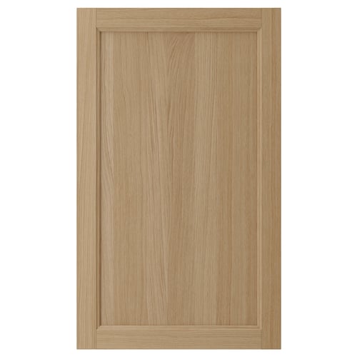 VEDHAMN oak wood cabinet door; natural, rectangular, solid oak frame, veneer panel.