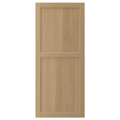 VEDHAMN oak wood cabinet door, natural, rectangular with panel design.