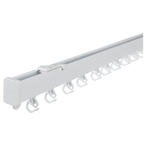 VIDGA white curtain rail, single track, aluminium, hooks, simple design.