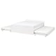 White VIHALS bed frame with two trundle drawers. Modern, minimalist design. Fits standard mattresses.