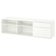A white VIHALS tv bench with 2 drawers and 2 shelves, ideal for storage and cable management.