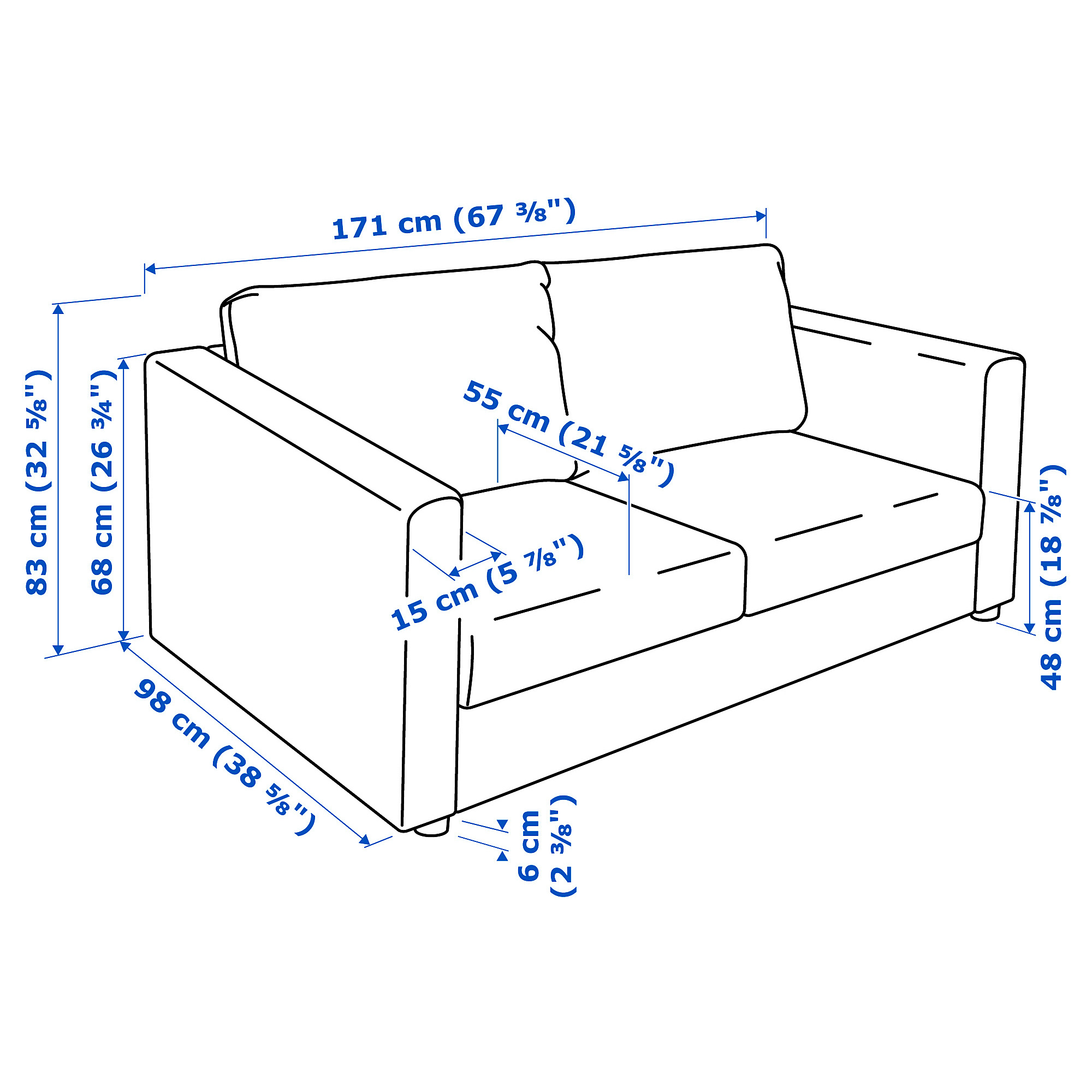Illustration with measurements for the product: VIMLE.