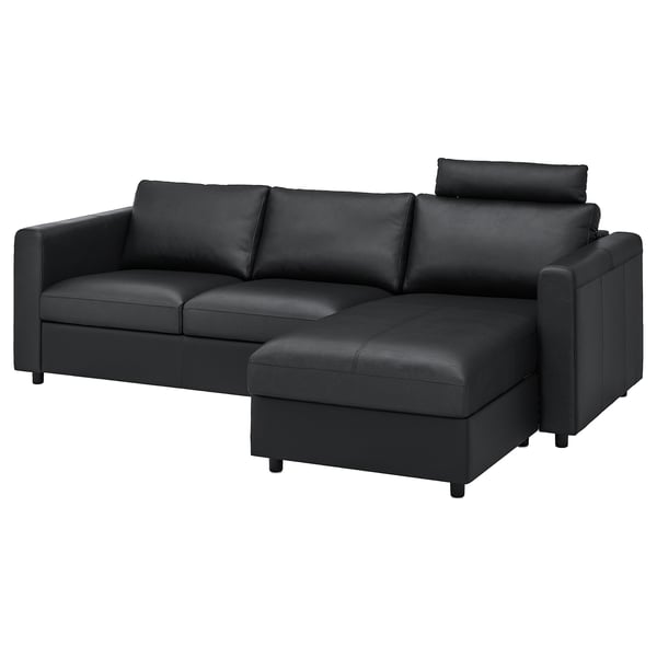 VIMLE 3-seat sofa, with chaise longue with headrest/Grann/Bomstad black