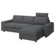 Option: VIMLE 3-seat sofa with chaise longue, with wide armrests with headrest/Hallarp grey