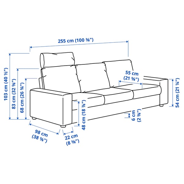 VIMLE 3-seat sofa, With headrest with wide armrests/Hallarp beige - IKEA