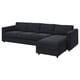 VIMLE sectional sofa, dark grey, modern l-shape, soft fabric, 3 cushions, storage chaise.