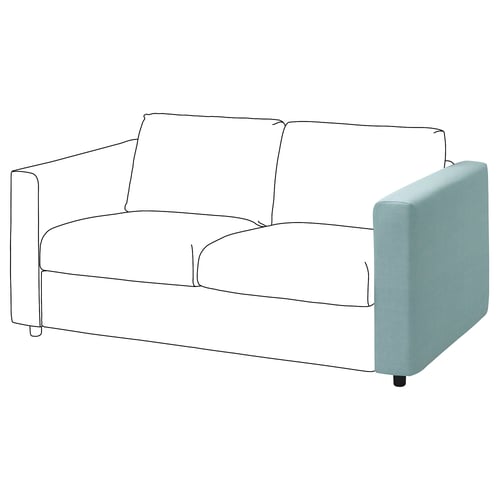 VIMLE sofa, white with light blue armrests, modern and sleek design.