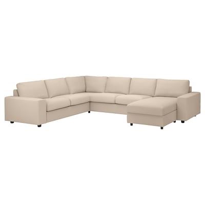 VIMLE Corner sofa, 5-seat w chaise longue, with wide armrests/Hallarp beige
