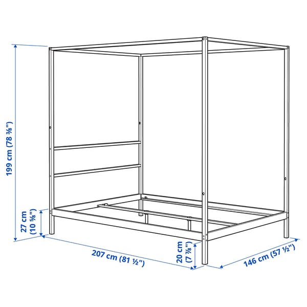 VITARNA Four-poster bed frame, white/Luröy, 140x200 cm