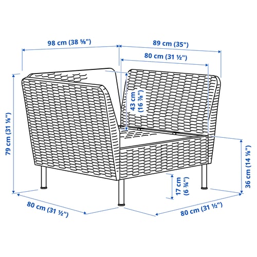 VITTSKÄR Modular lounge chair, plastic rattan dark grey