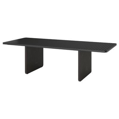 VITTSKÄR black rectangular outdoor table, sleek modern design with textured slatted top and stylish angled legs.