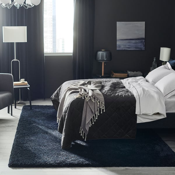 VOLLERSLEV Rug, high pile, dark blue, 200x300 cm