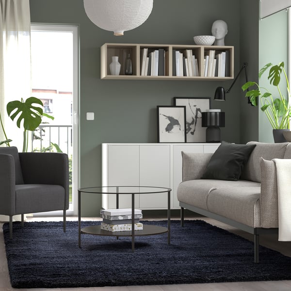 VOLLERSLEV Rug, high pile, dark blue, 200x300 cm