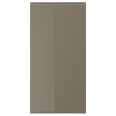 VOXTORP gray-brown glossy door, smooth, sleek, integrated handle.