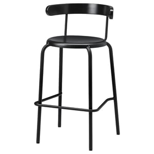 Black YNGVAR stool - sleek, metal frame, beech veneer seat & back, modern cafe/dining.
