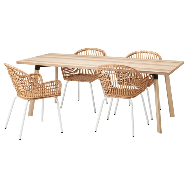 YPPERLIG / NILSOVE Table and 4 chairs, ash/rattan white, 200x90 cm
