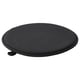 Circular black chair cushion, soft material.