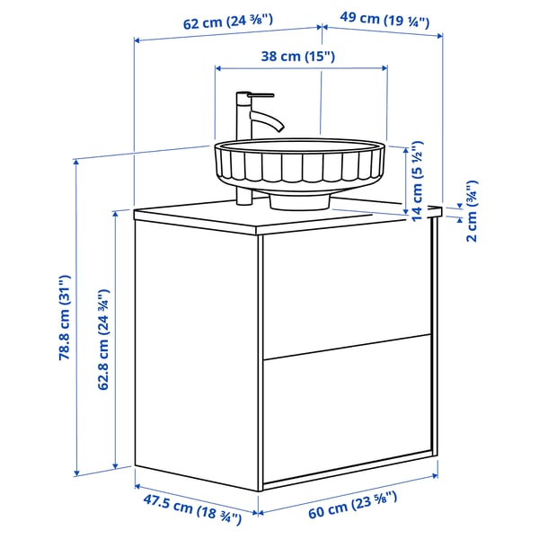 ÄNGSJÖN / LERSJÖN Bathroom vanity w/ drawers and sink