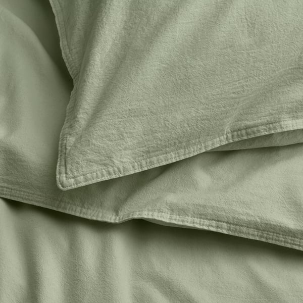 ÄNGSLILJA Comforter cover and pillowcase, gray-green, 150x200/50x80 cm