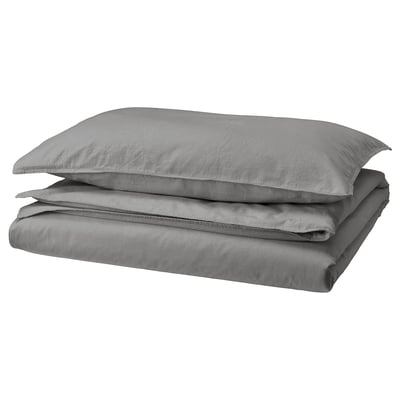 ÄNGSLILJA Comforter cover and pillowcase, gray, 150x200/50x80 cm