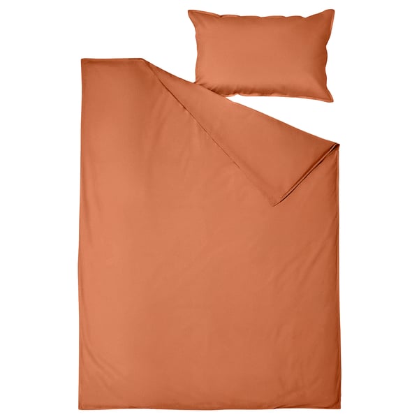 ÄNGSLILJA Comforter cover and pillowcase, red-brown, 150x200/50x80 cm