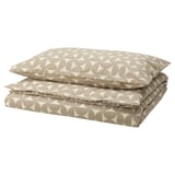 ÄNGSNEJLIKA Comforter cover and pillowcase, gray-beige/off-white, 150x200/50x80 cm