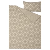 ÄNGSNEJLIKA Comforter cover and pillowcase, gray-beige/off-white, 150x200/50x80 cm