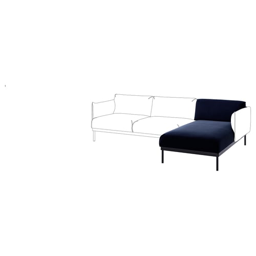 Modern sofa: ÄPPLARYD, navy blue, slim legs, comfy cushions, l-shape design.
