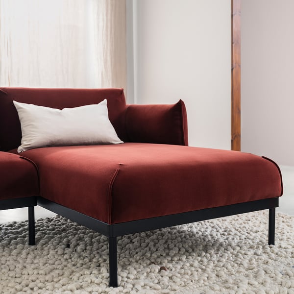 ÄPPLARYD Sofa with chaise, Djuparp red/brown