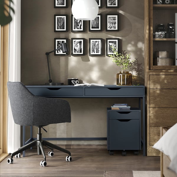 ALEX Desk, black-blue, 132x58 cm