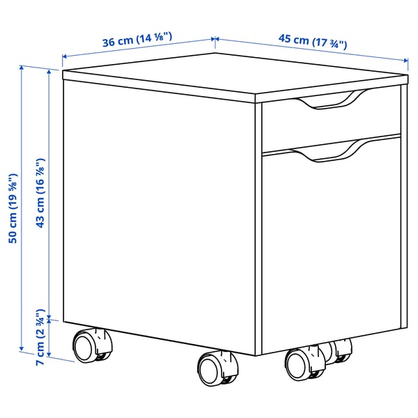 ALEX Drawer unit on casters, white stained oak effect/black, 36x50 cm