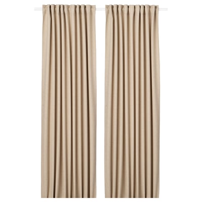 ANNAKAJSA Room darkening curtains, 1 pair, beige/with heading tape, 145x250 cm