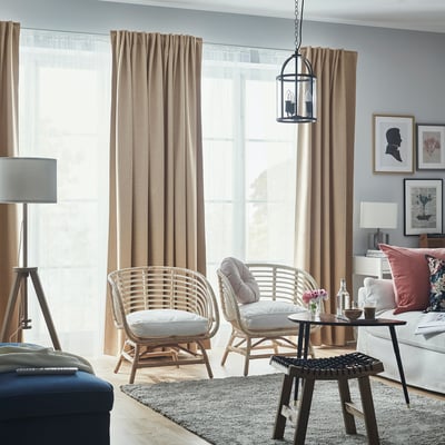 ANNAKAJSA Room darkening curtains, 1 pair, beige/with heading tape, 145x250 cm