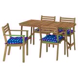 ASKHOLMEN Table and 4 armchairs, outdoor, dark brown/Klösan dark blue, 143x75 cm