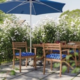 ASKHOLMEN Table and 4 armchairs, outdoor, dark brown/Klösan dark blue, 143x75 cm