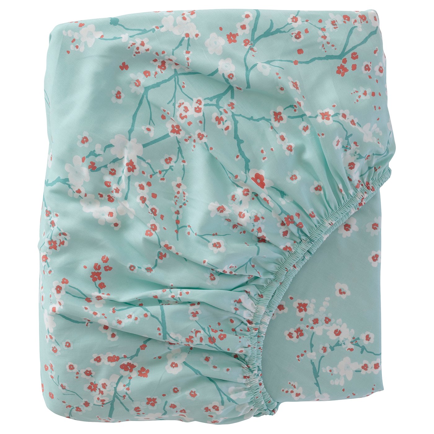 ASKLÖNN fitted sheet, green/Cherry blossom branch, 150x200 cm (59x79") IKEA