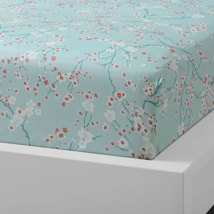 ASKLÖNN fitted sheet, green/Cherry blossom branch, 150x200 cm (59x79") IKEA