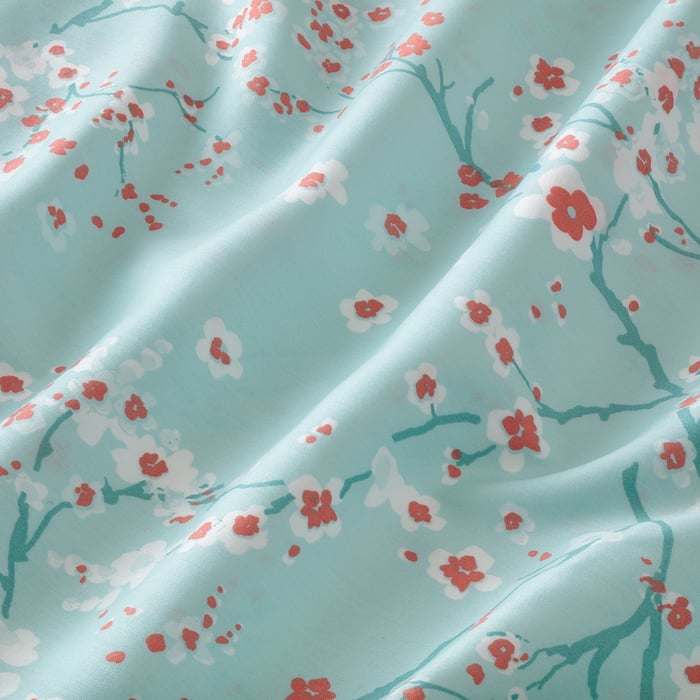 ASKLÖNN fitted sheet, green/Cherry blossom branch, 150x200 cm (59x79") IKEA
