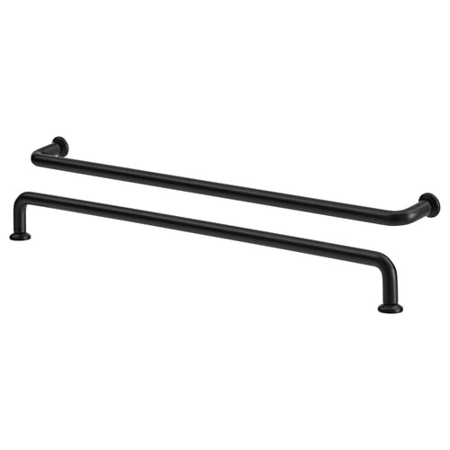 Two black BAGGANÄS handles, sleek design, straight with curved ends, ideal for cabinetry.