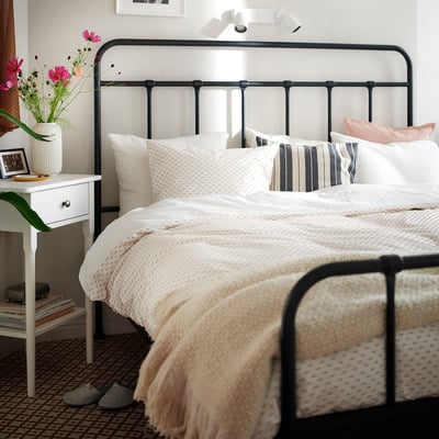 BANDKNIPPE Comforter cover and pillowcase, white/beige, 150x200/50x80 cm