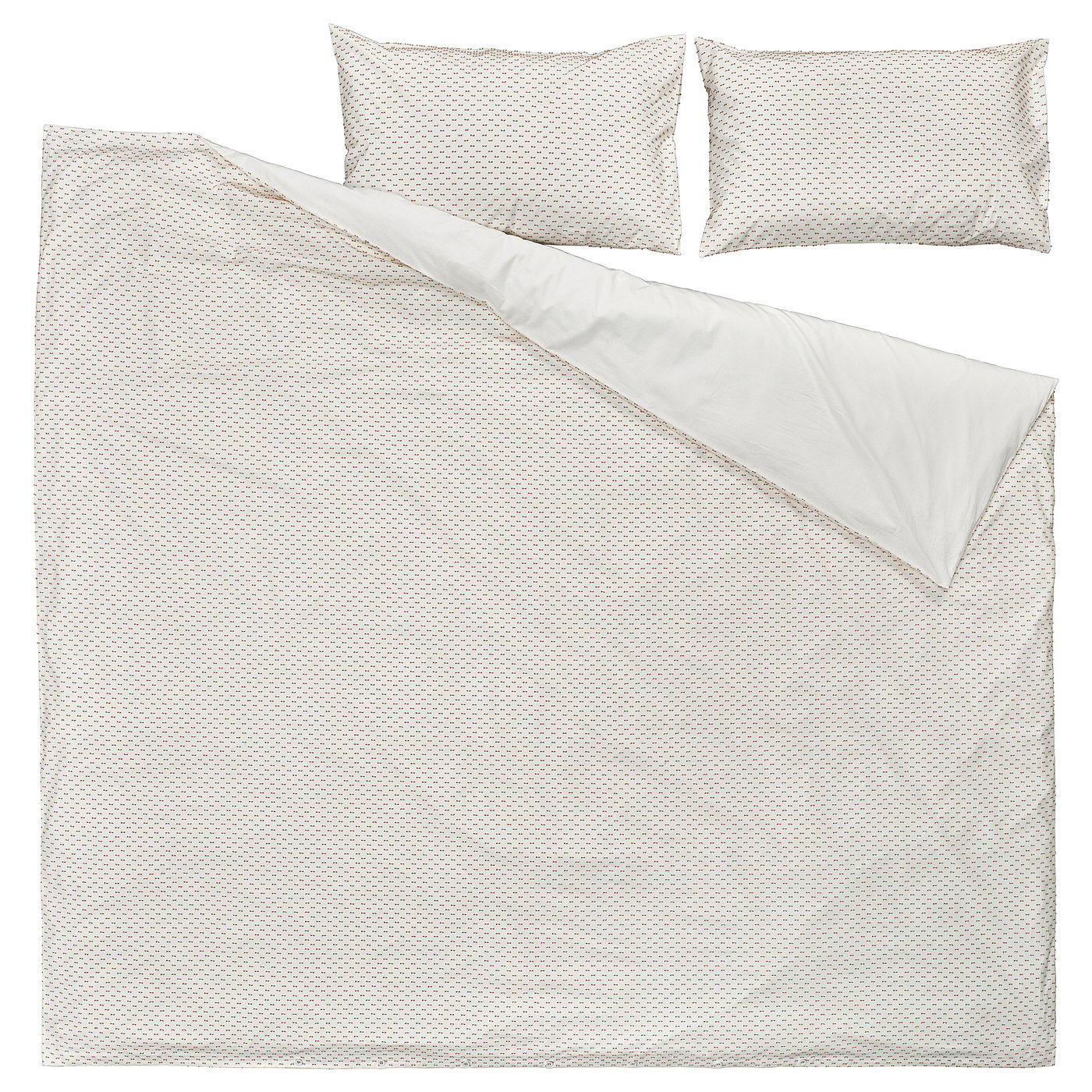 BANDKNIPPE duvet set, beige woven texture on white, soft cotton, rectangular with zip closure.