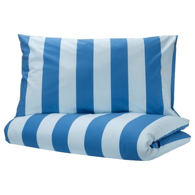 BARNDRÖM Duvet cover and pillowcase(s), blue green/stripe pattern, 150x200/50x80 cm