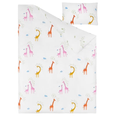 BERGFINK 3-piece bedlinen set with bag, green giraffe, 150x200/50x80 cm