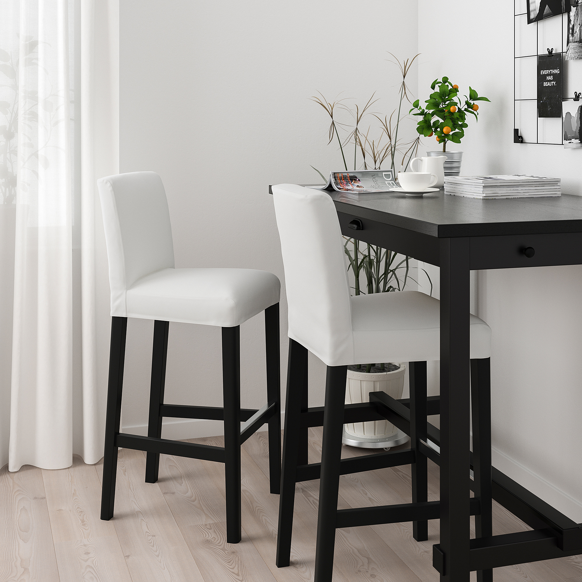 BERGMUND Bar stool with backrest, black/Inseros white, 75 cm
