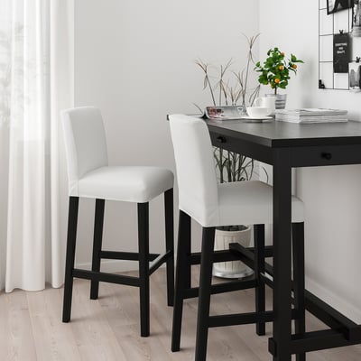 BERGMUND Bar stool with backrest, black/Inseros white, 75 cm