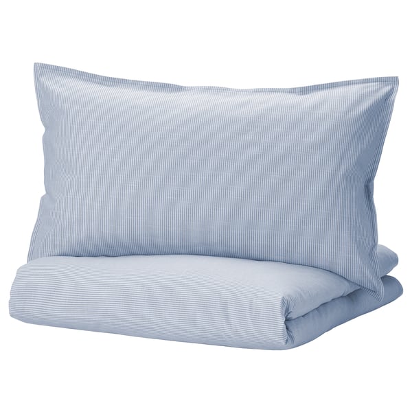 BERGPALM Comforter cover and pillowcase, blue/stripe, 150x200/50x80 cm