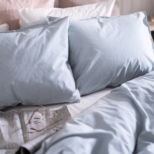 BERGPALM Comforter cover and pillowcase, blue/stripe, 150x200/50x80 cm