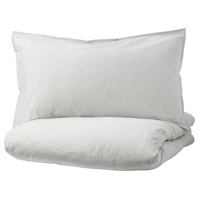 BERGPALM Comforter cover and pillowcase, gray/stripe, 150x200/50x80 cm