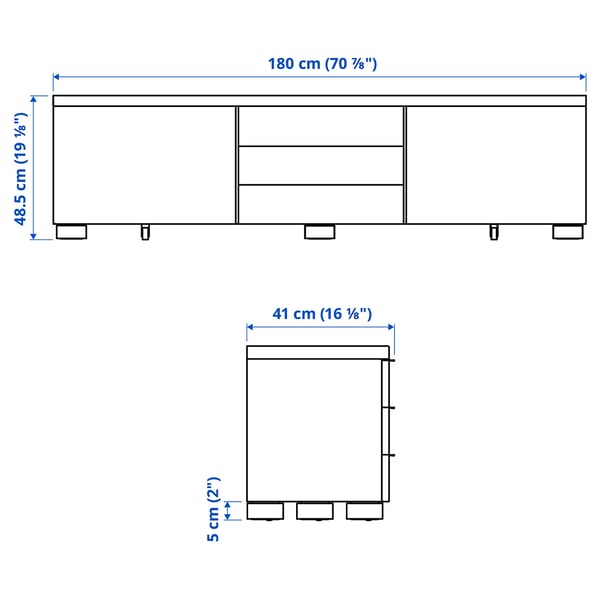 BESTÅ BURS TV unit, high gloss white, 180x41x49 cm