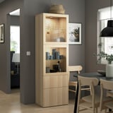 BESTÅ Storage combination w/glass doors, white stained oak effect/Lappviken wht stained oak effect clear glass, 60x42x193 cm
